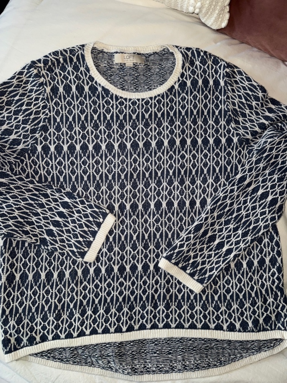 LOFT Navy and Cream Linen Sweatet - Picture 5 of 9